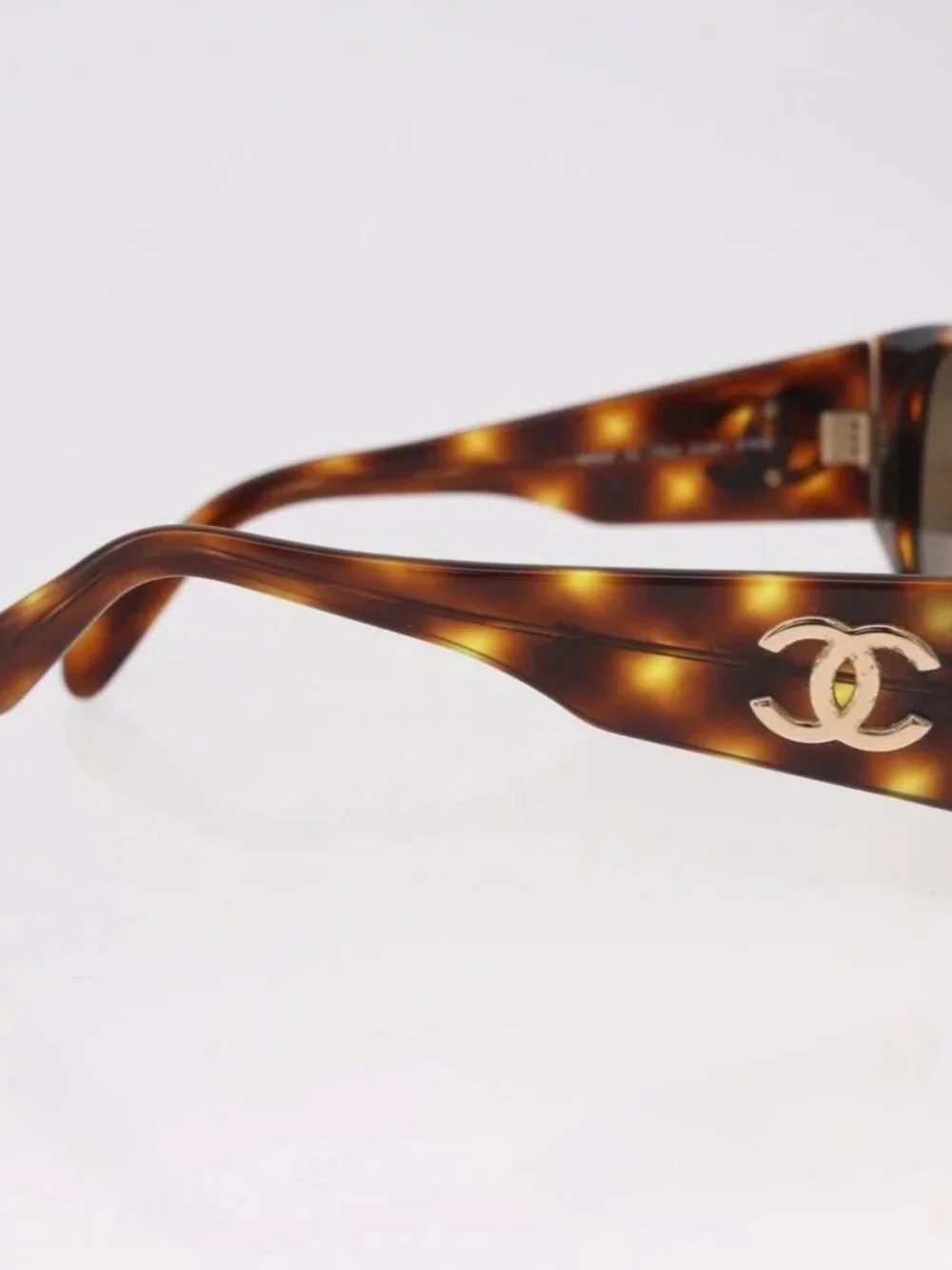 CHANEL COCO Mark Sunglasses Plastic Brown Gold CC Auth 185486